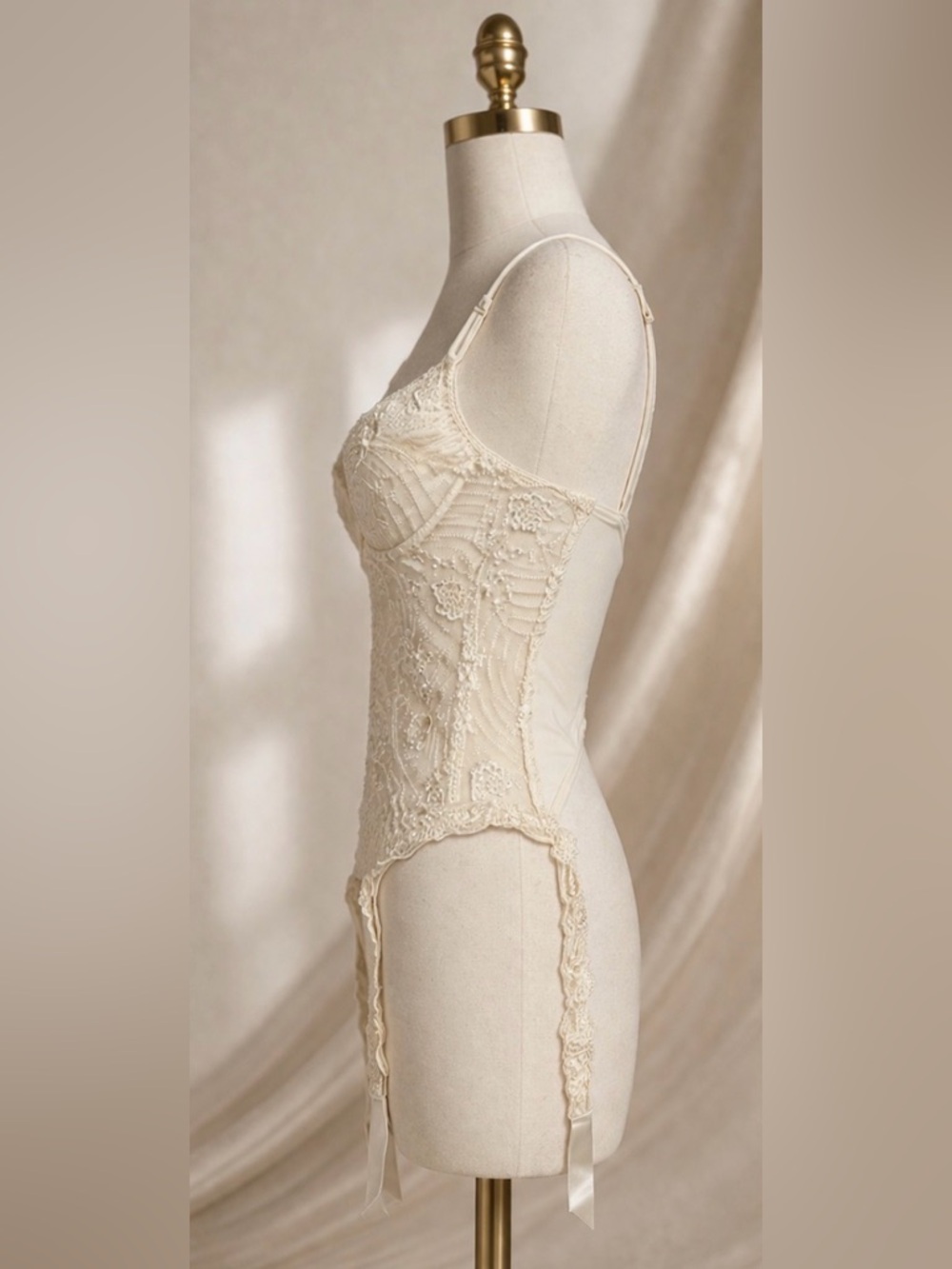 RARE NWT VTG 90s Y2K La Perla Bridal Ivory Lace Bustier Corset 36B Garter Straps - Picture 7 of 15